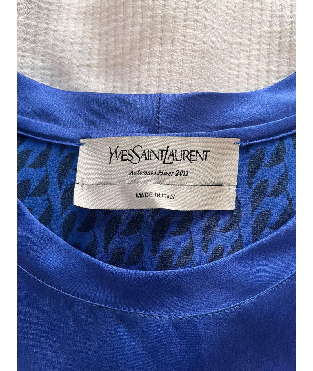 SAINT LAURENT Синее шелковое коктейльное платье, фото 3