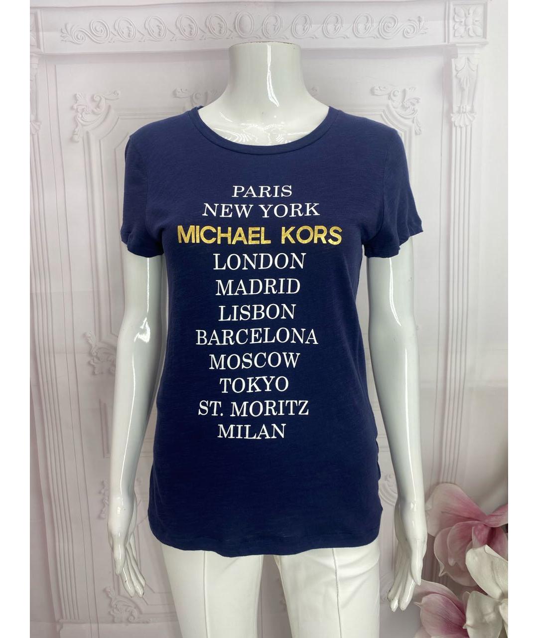 MICHAEL MICHAEL KORS Темно-синяя хлопковая футболка, фото 5