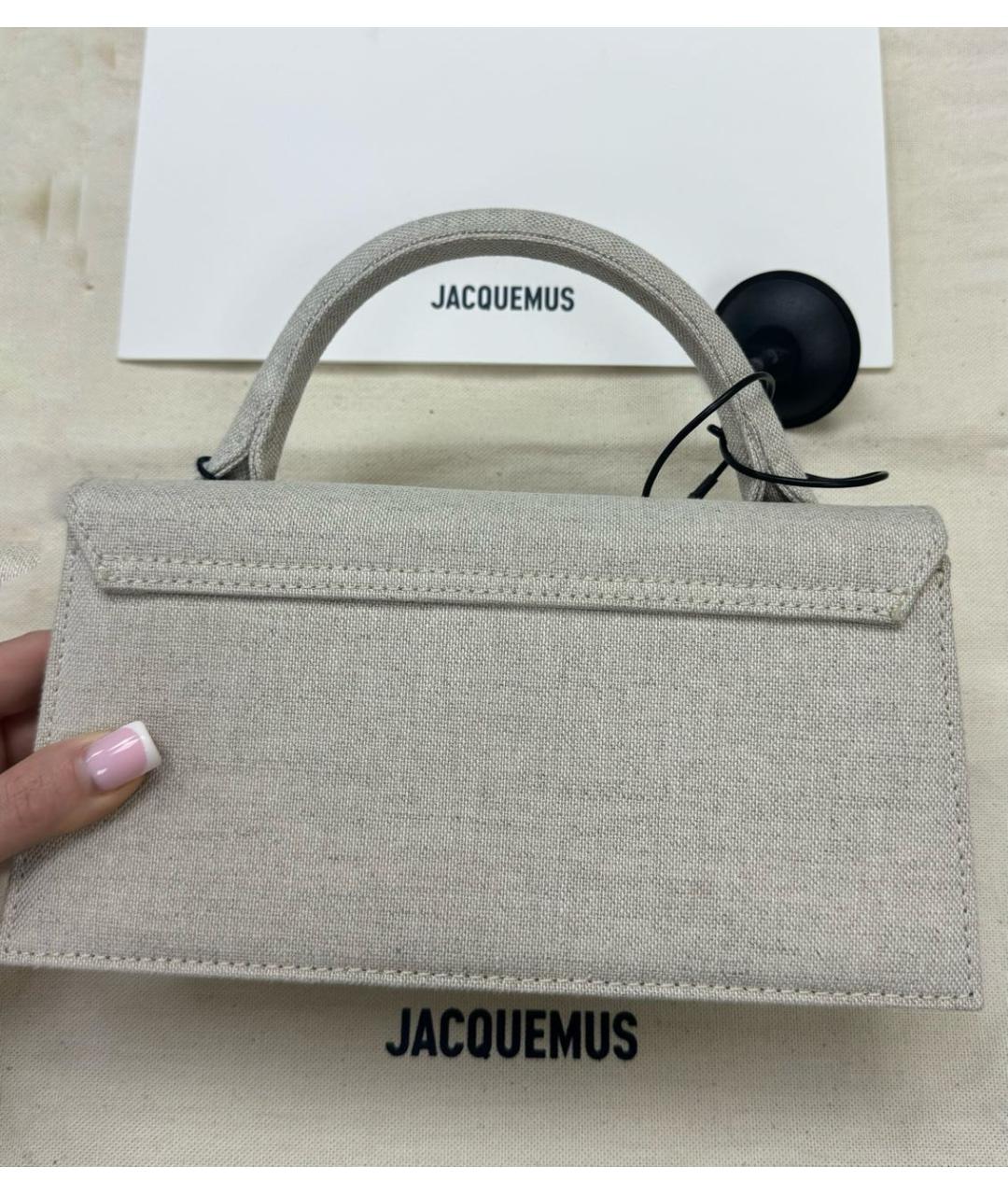 JACQUEMUS Бежевая льняная сумка с короткими ручками, фото 5