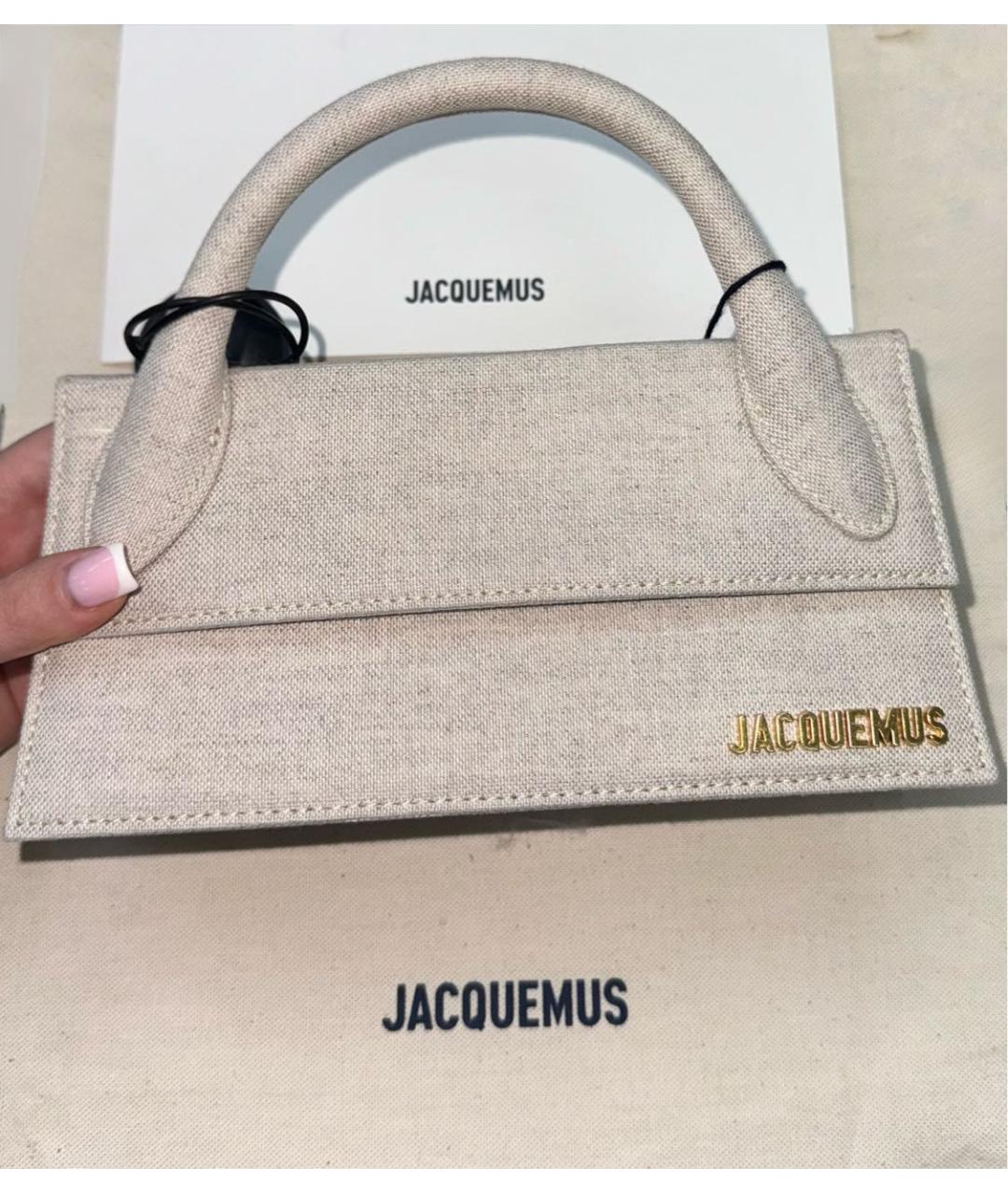 JACQUEMUS Бежевая льняная сумка с короткими ручками, фото 2