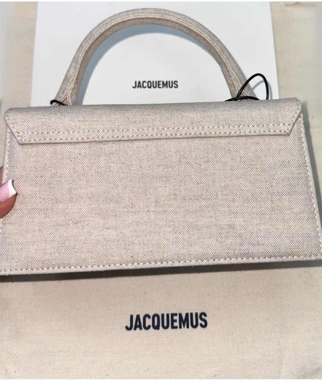 JACQUEMUS Бежевая льняная сумка с короткими ручками, фото 3