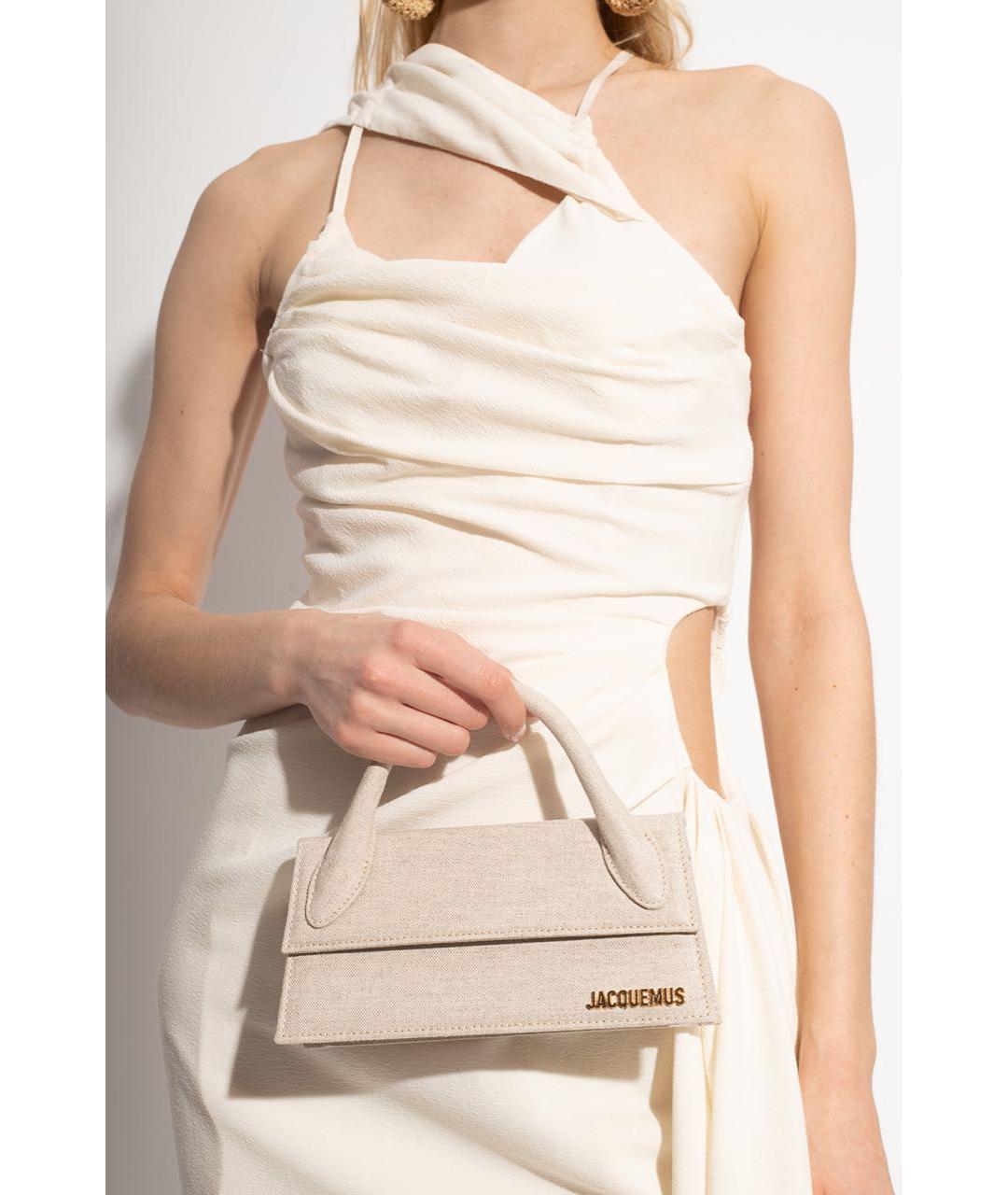 JACQUEMUS Бежевая льняная сумка с короткими ручками, фото 8