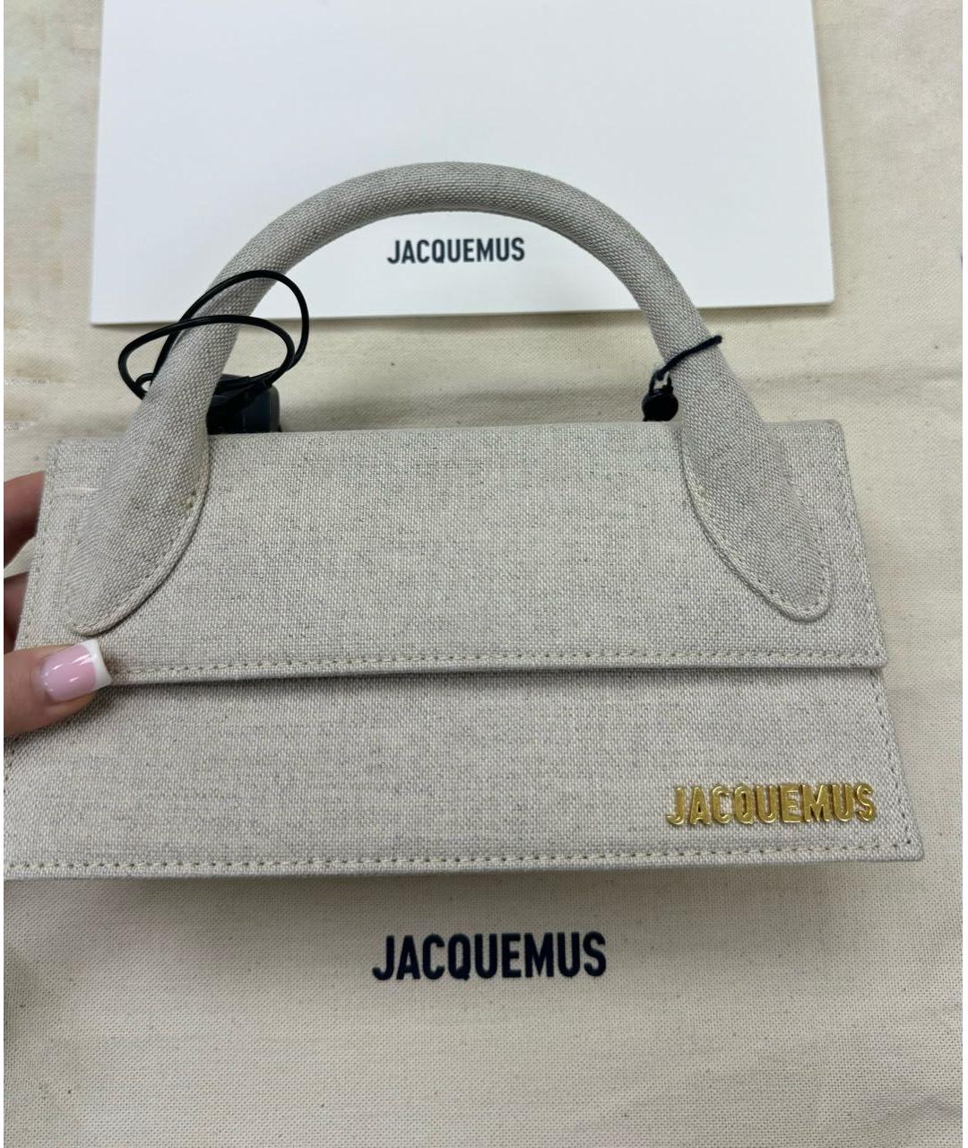 JACQUEMUS Бежевая льняная сумка с короткими ручками, фото 4