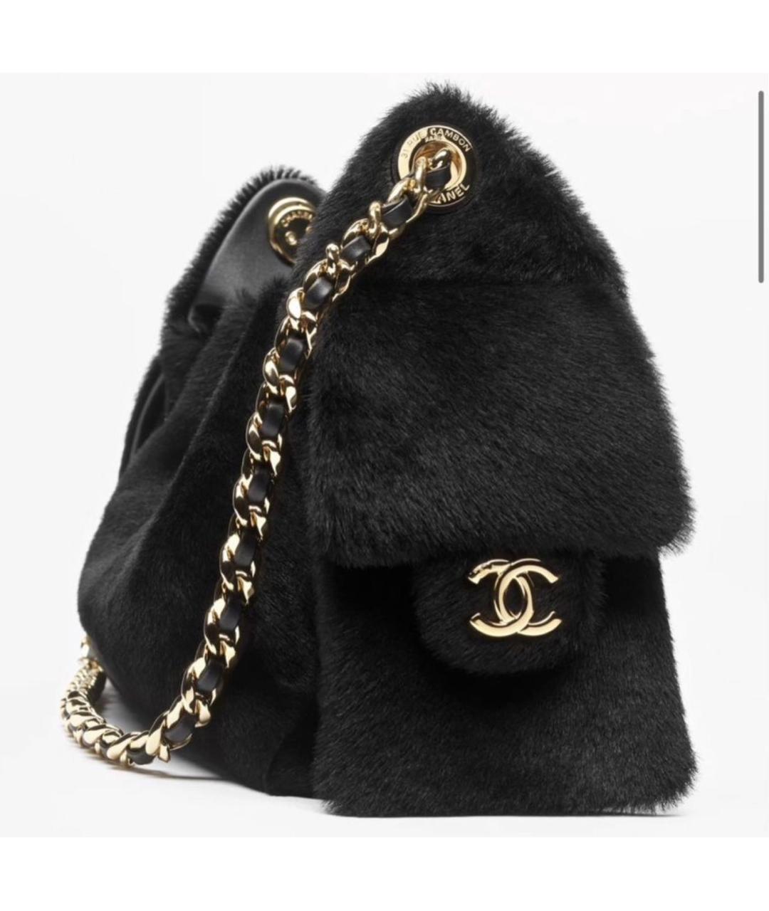 CHANEL Черная меховая сумка с короткими ручками, фото 4