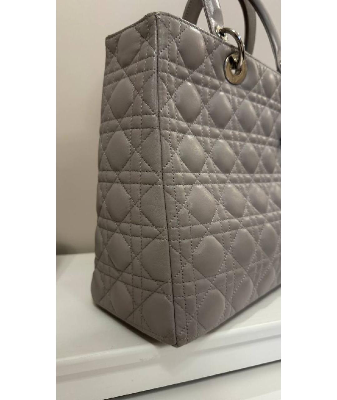 CHRISTIAN DIOR Серая кожаная сумка с короткими ручками, фото 3