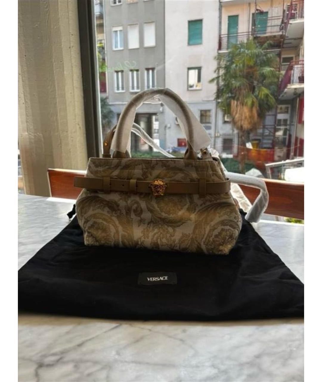VERSACE Бежевая жаккардовая сумка с короткими ручками, фото 5