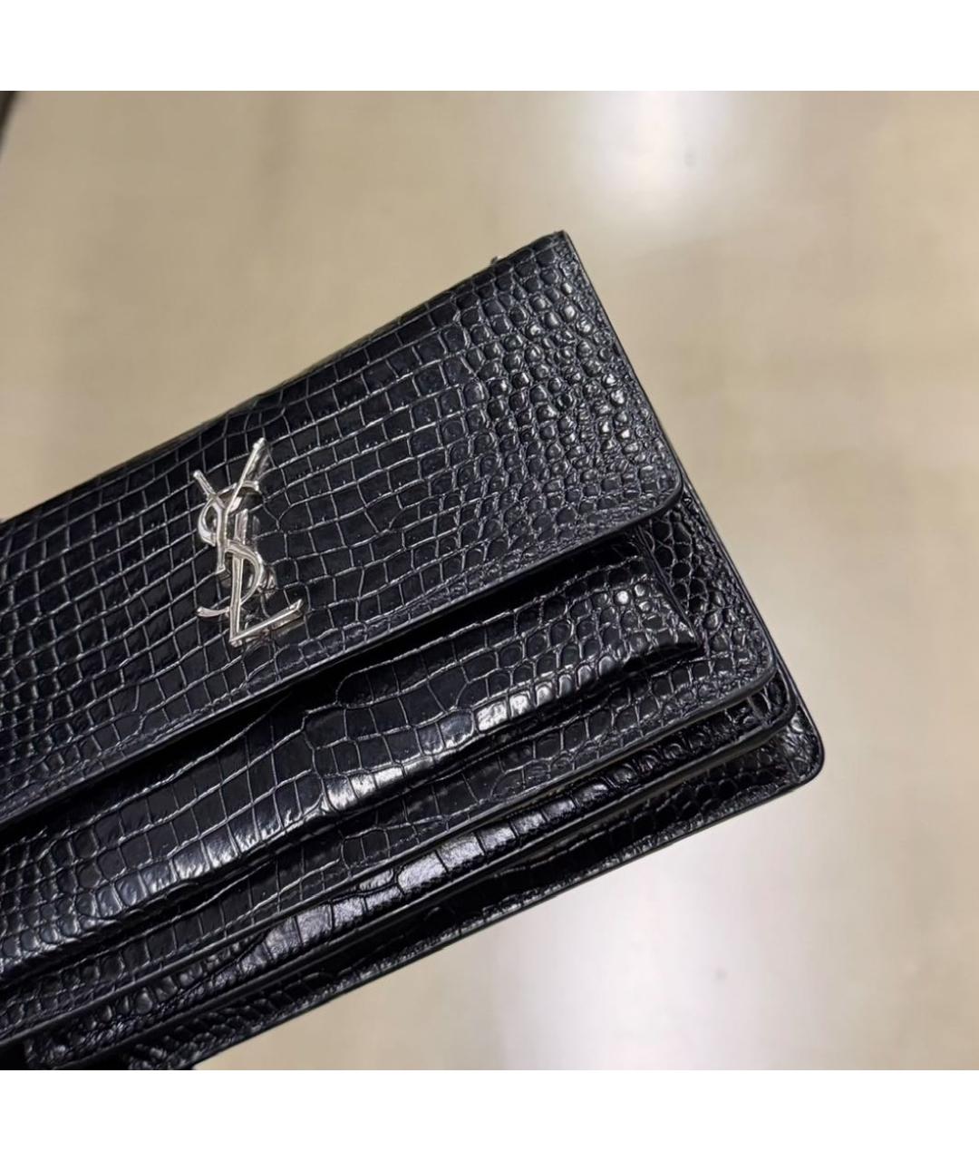 SAINT LAURENT Черная кожаная сумка через плечо, фото 2