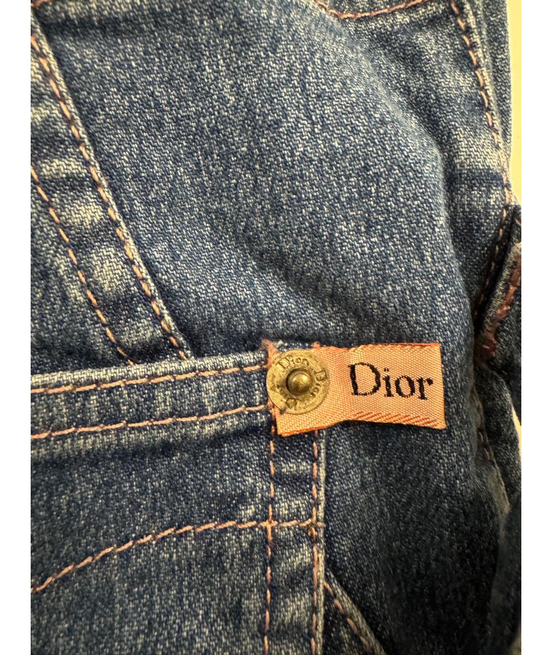 CHRISTIAN DIOR Голубые хлопко-эластановые прямые джинсы, фото 5
