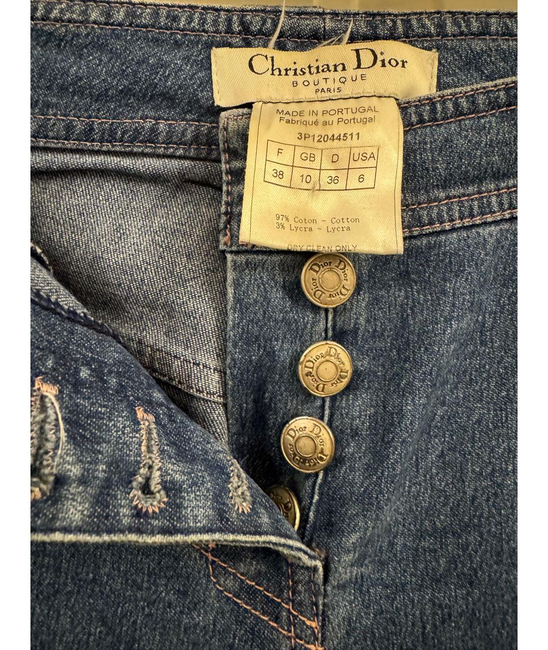 CHRISTIAN DIOR Голубые хлопко-эластановые прямые джинсы, фото 3