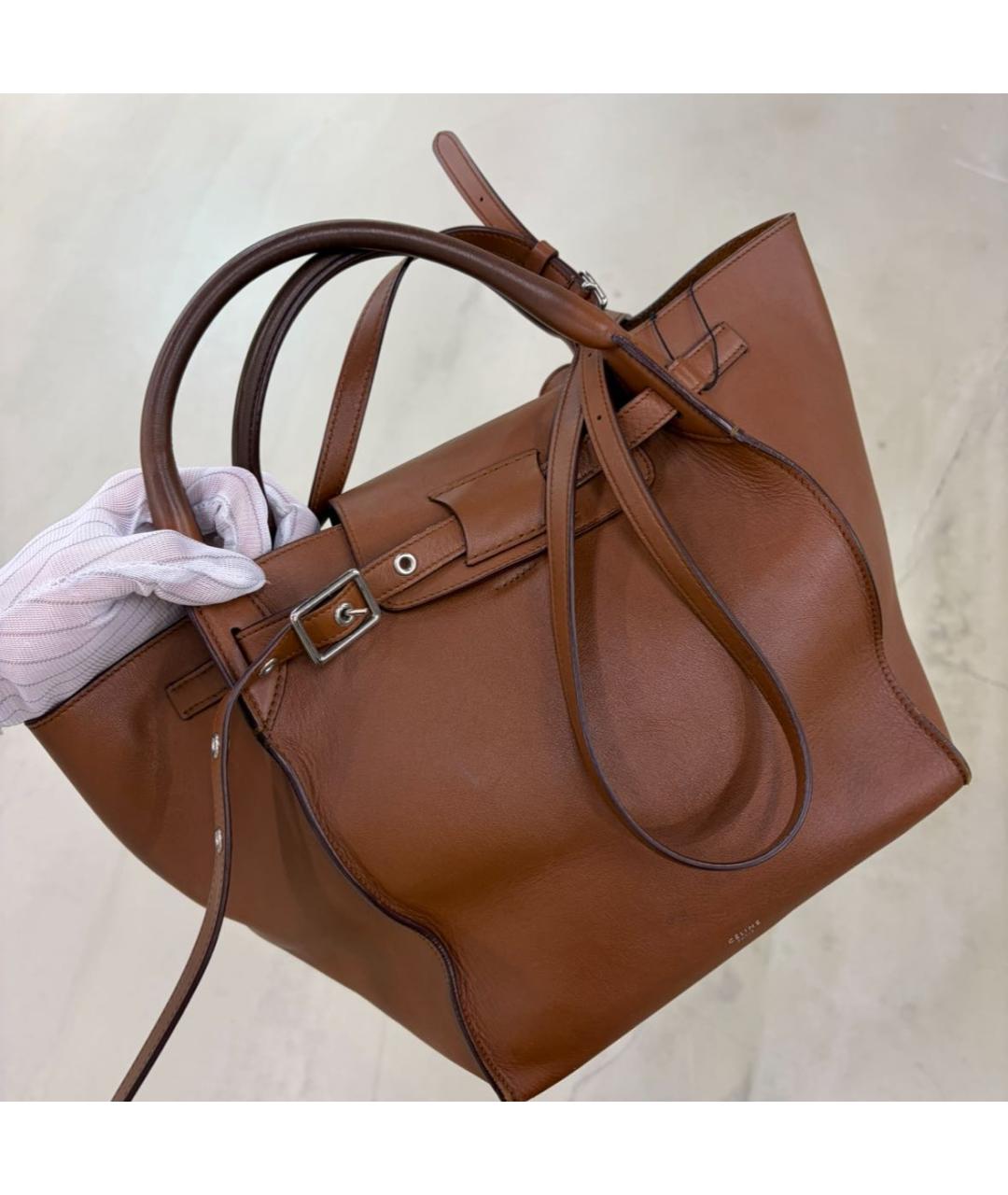 CELINE Коричневая кожаная сумка с короткими ручками, фото 5