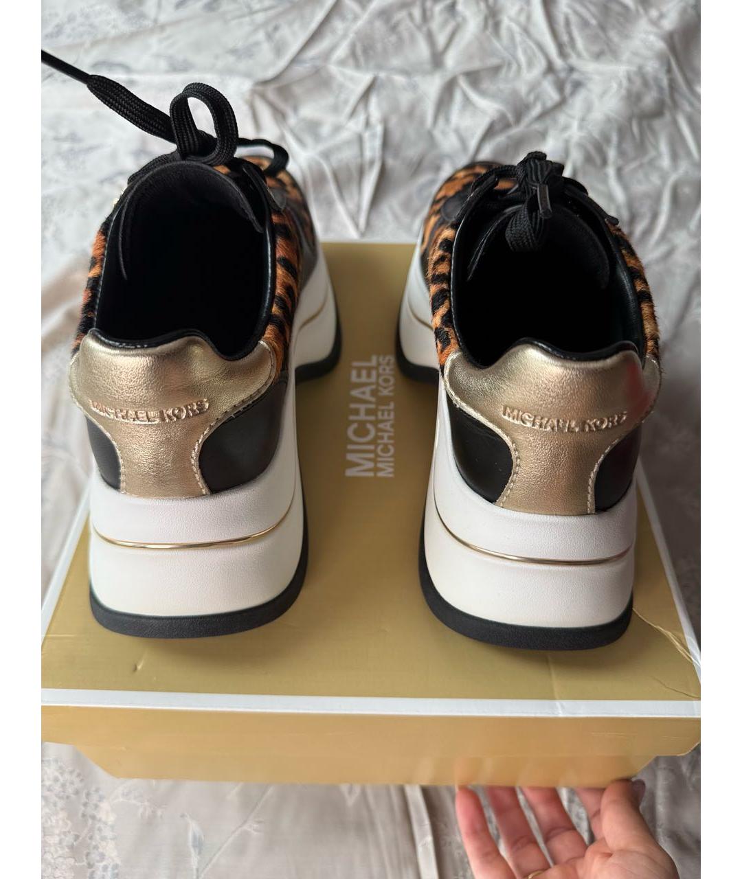 MICHAEL MICHAEL KORS Коричневые кожаные кроссовки, фото 4