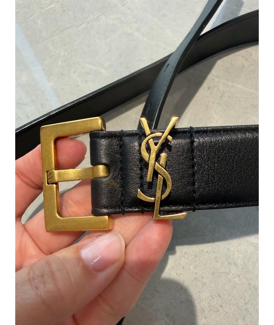 SAINT LAURENT Черный кожаный ремень, фото 2