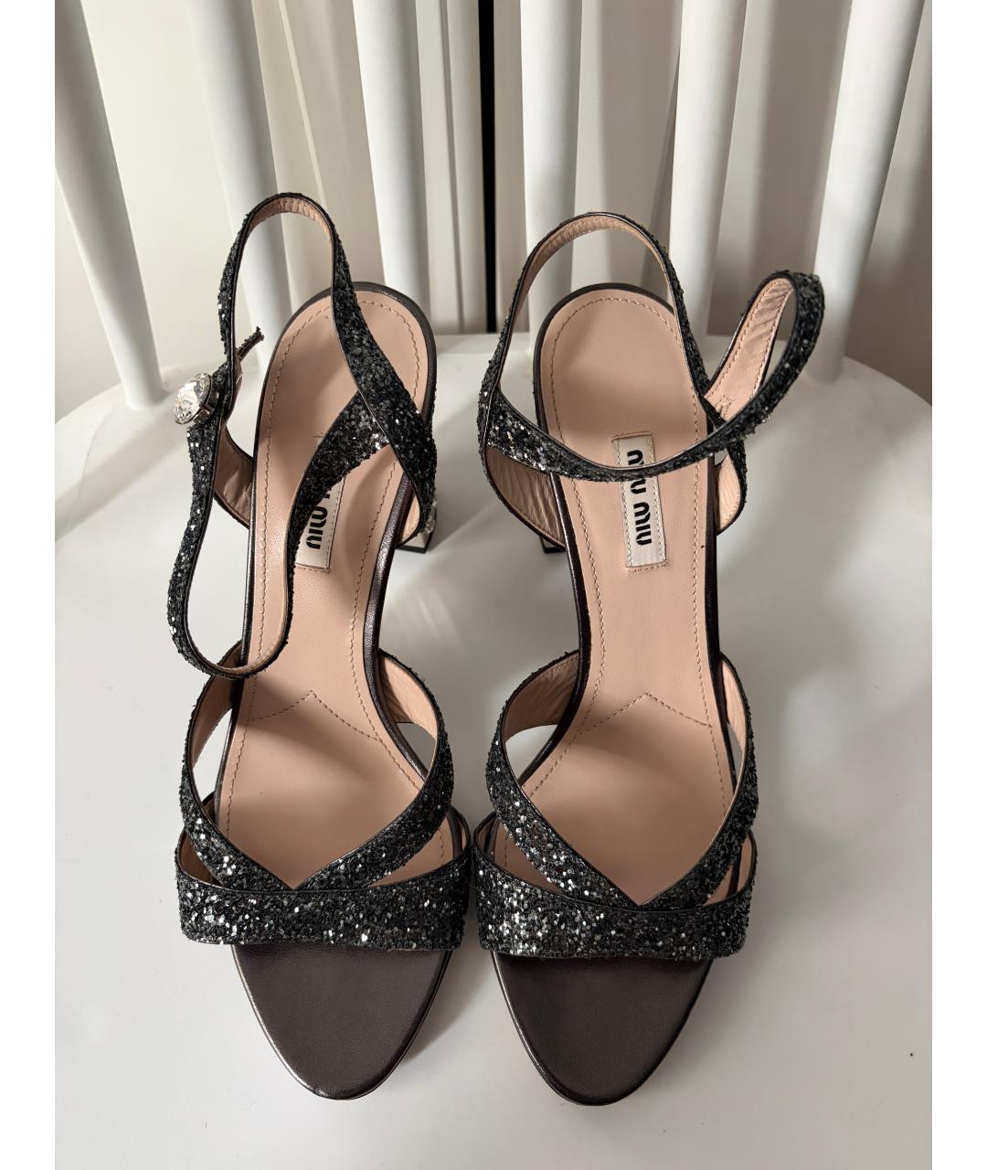 MIU MIU Серебряные босоножки, фото 4