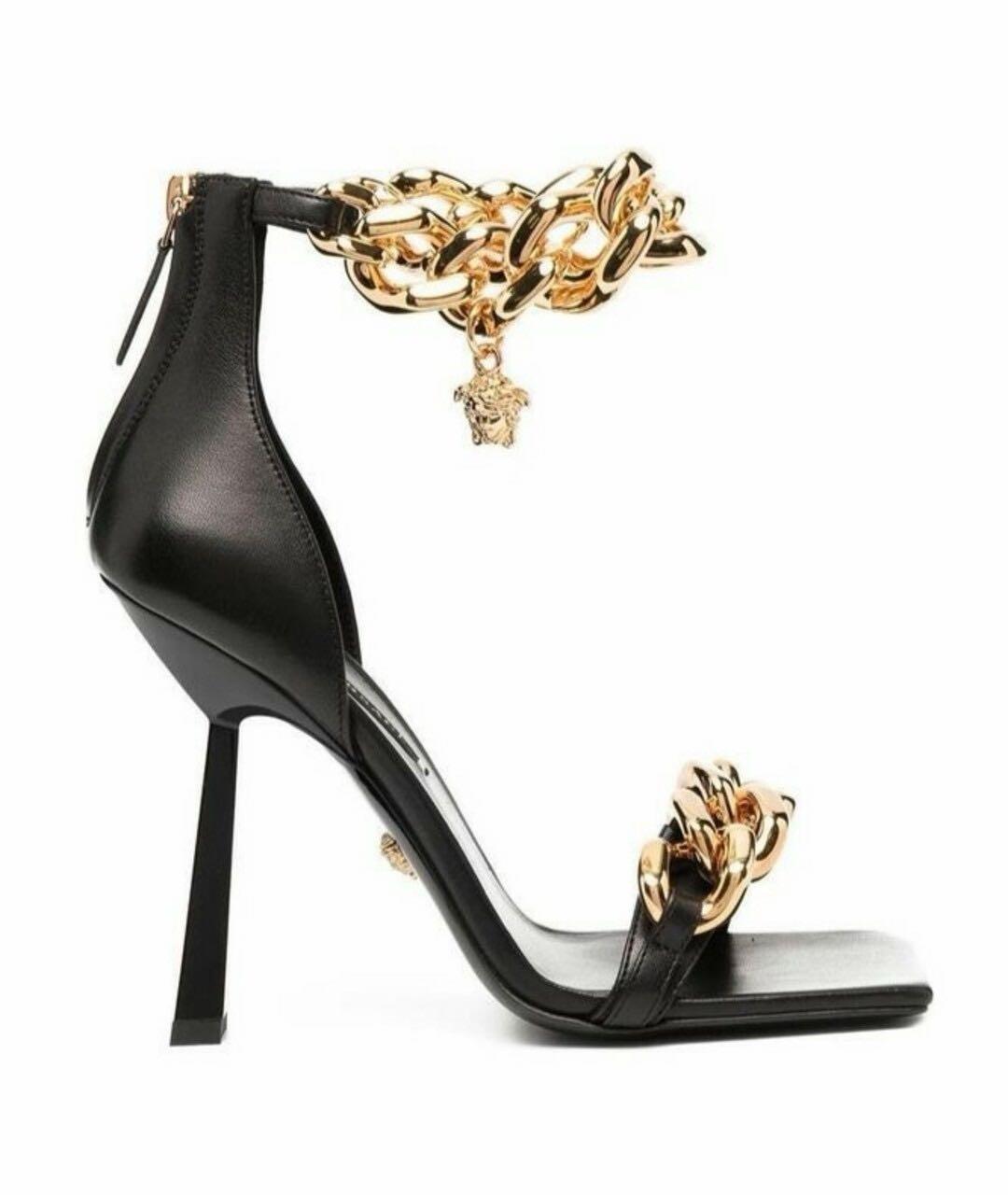 VERSACE Черные кожаные босоножки, фото 9