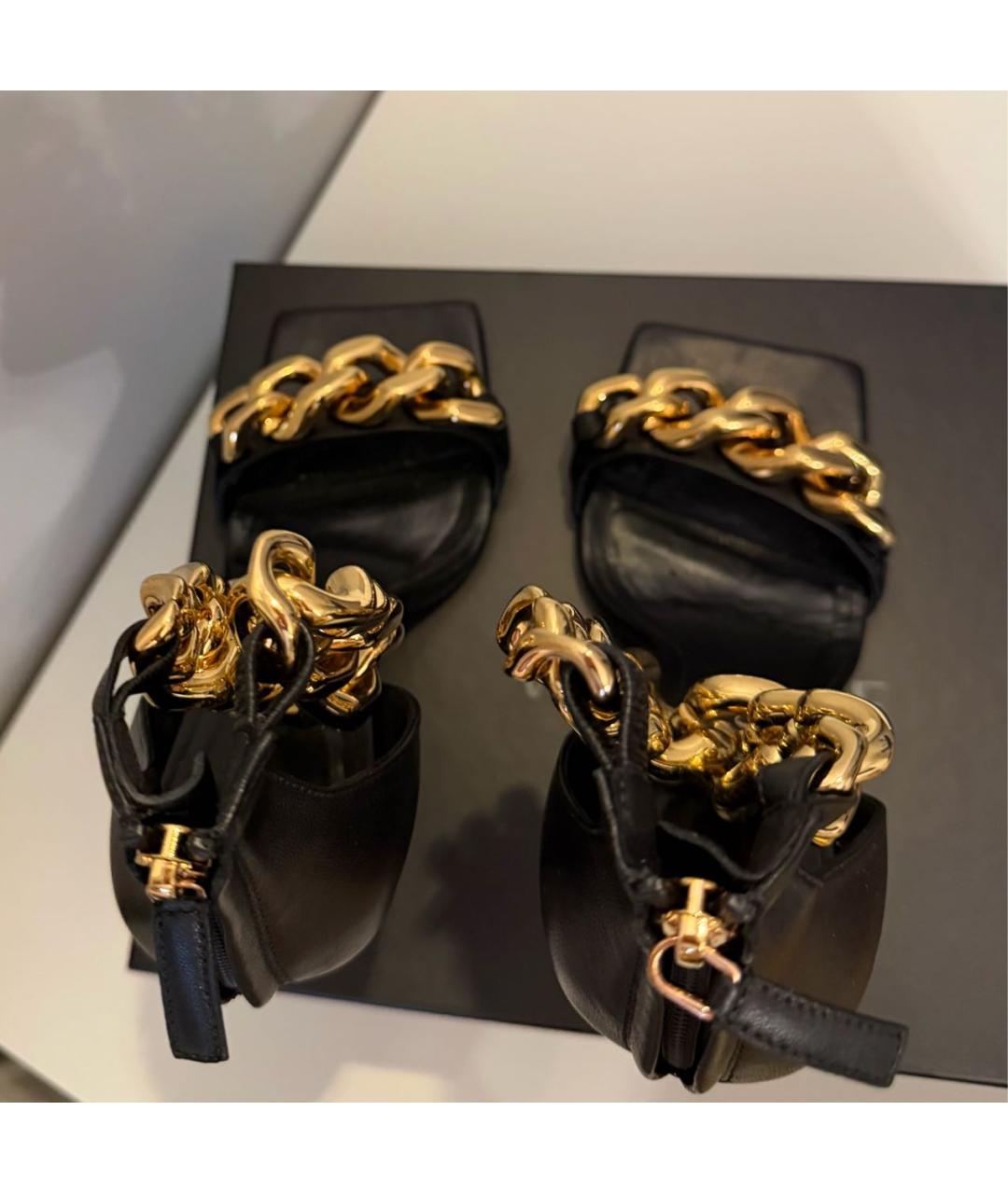 VERSACE Черные кожаные босоножки, фото 3