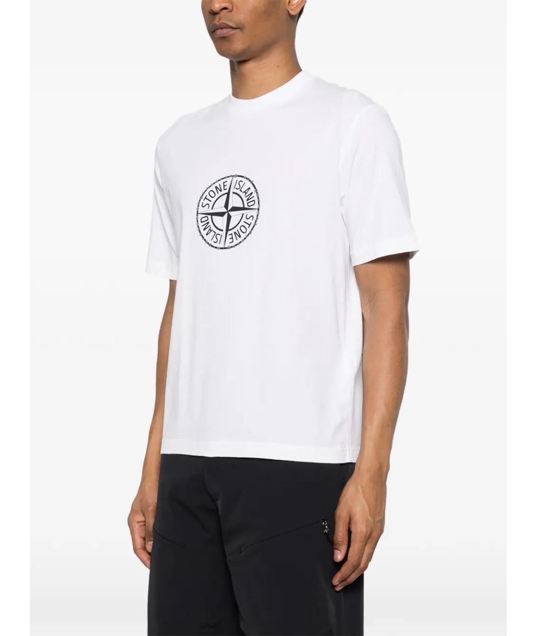 STONE ISLAND Белая хлопковая футболка, фото 5