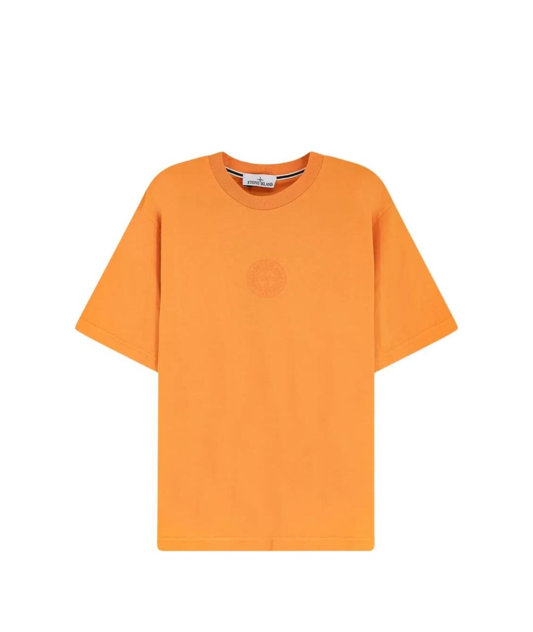 STONE ISLAND Оранжевая хлопковая футболка, фото 1