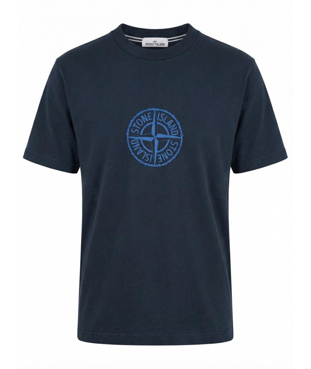 STONE ISLAND Темно-синяя хлопковая футболка, фото 1
