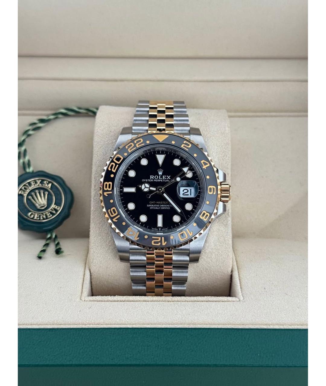 ROLEX Черные часы из желтого золота, фото 3