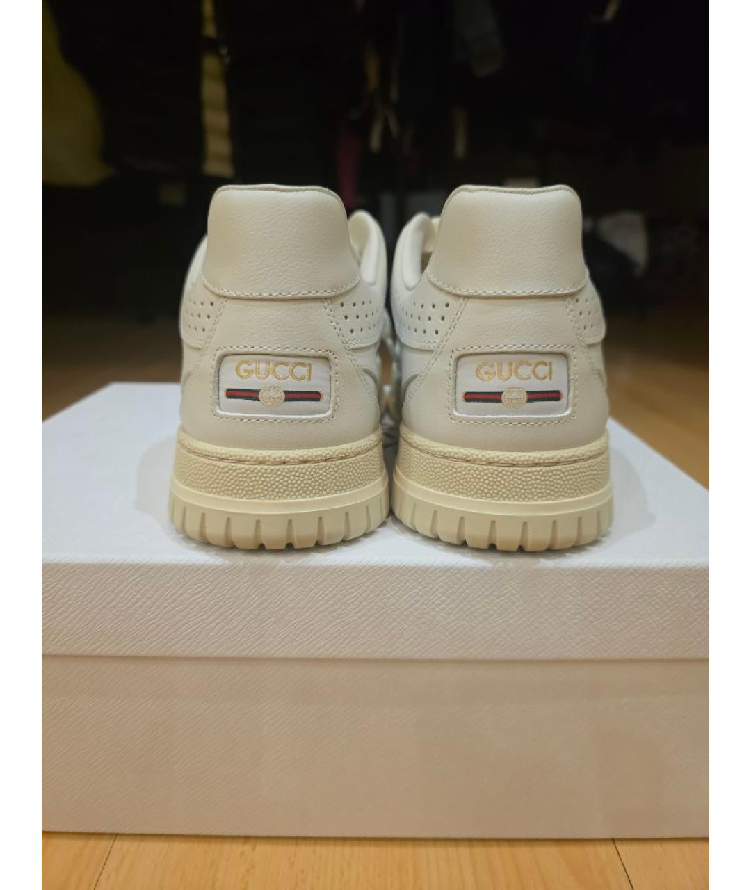 GUCCI Белые кожаные кроссовки, фото 4