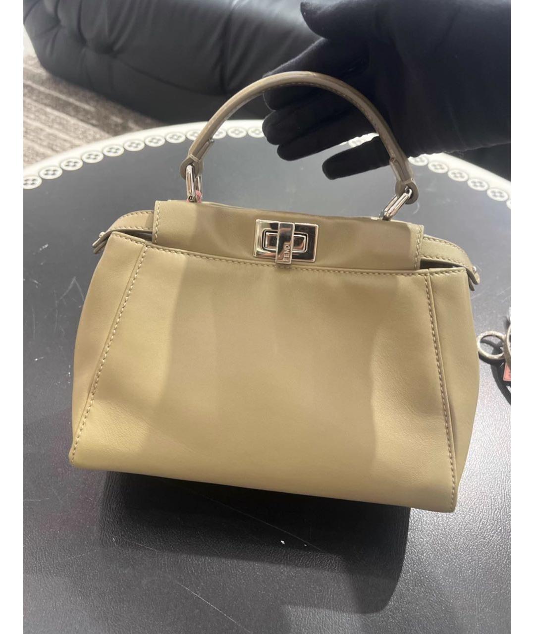 FENDI Бежевая кожаная сумка через плечо, фото 5