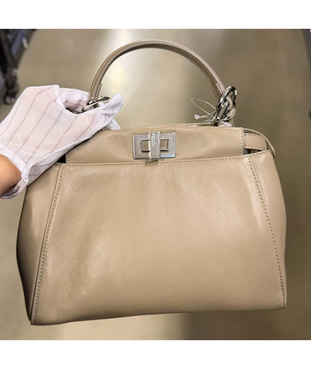 FENDI Бежевая кожаная сумка через плечо, фото 2