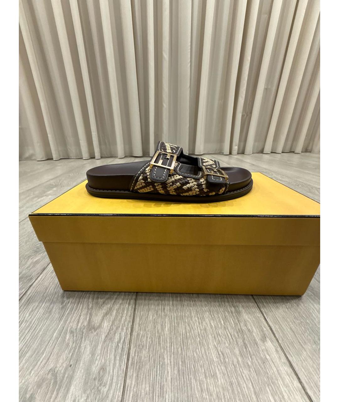 FENDI Коричневые кожаные сандалии, фото 9