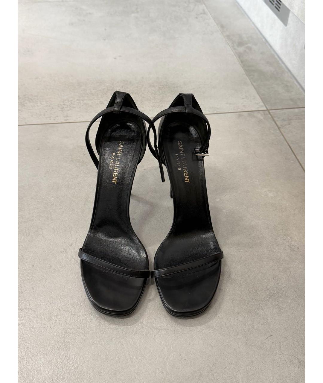 SAINT LAURENT Черные кожаные босоножки, фото 2