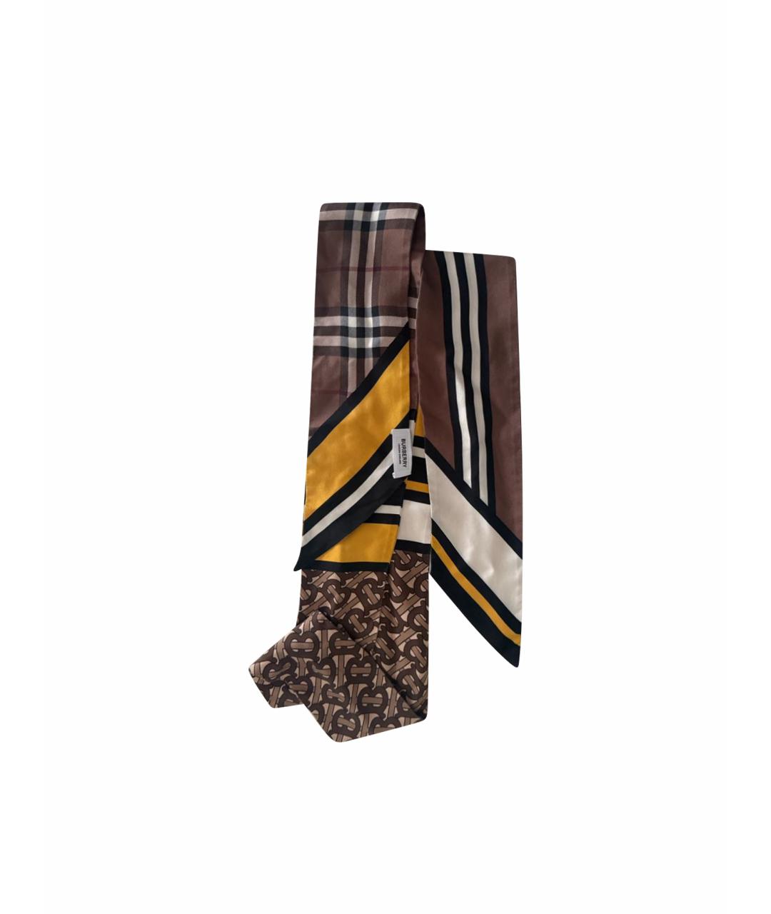 BURBERRY Коричневый шелковый шарф, фото 1