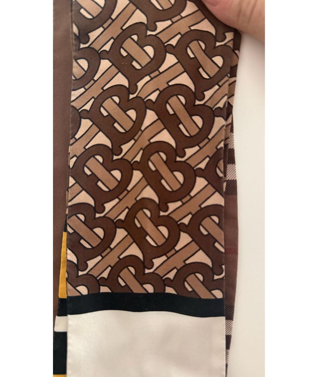 BURBERRY Коричневый шелковый шарф, фото 2