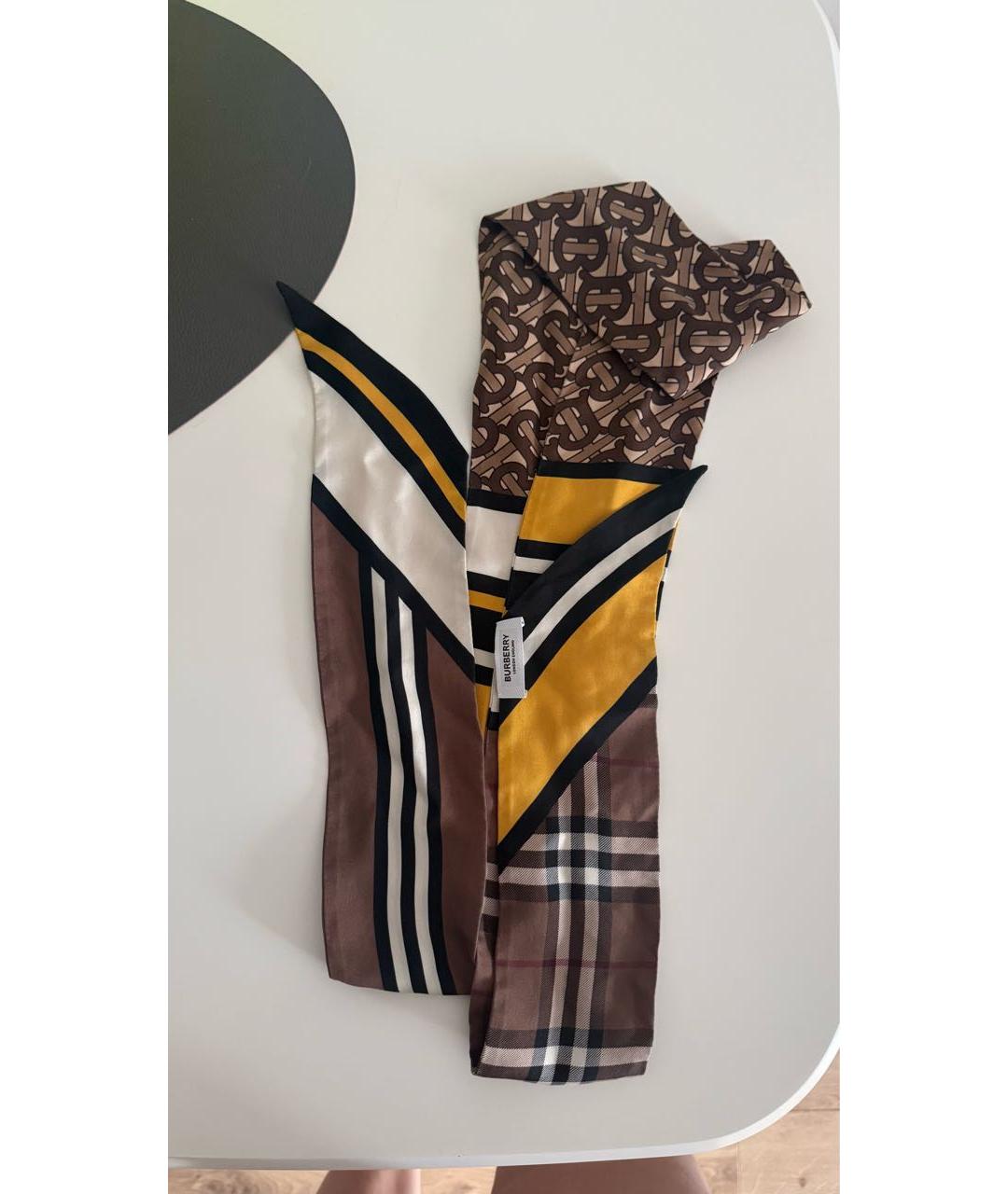 BURBERRY Коричневый шелковый шарф, фото 4
