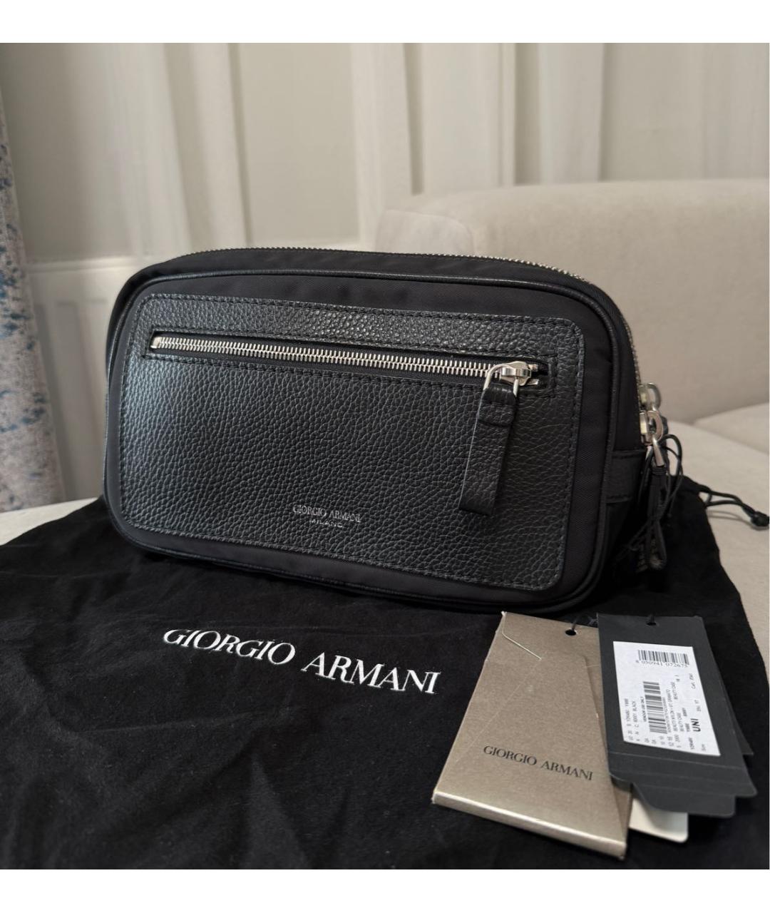 GIORGIO ARMANI Черная кожаная косметичка, фото 2