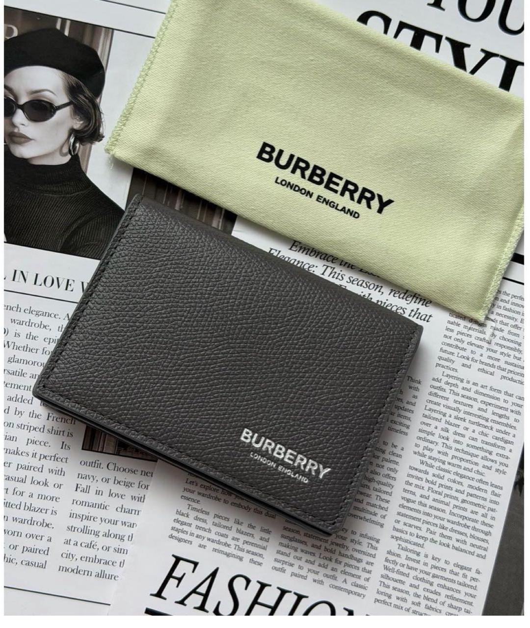 BURBERRY Антрацитовый кожаный кардхолдер, фото 2