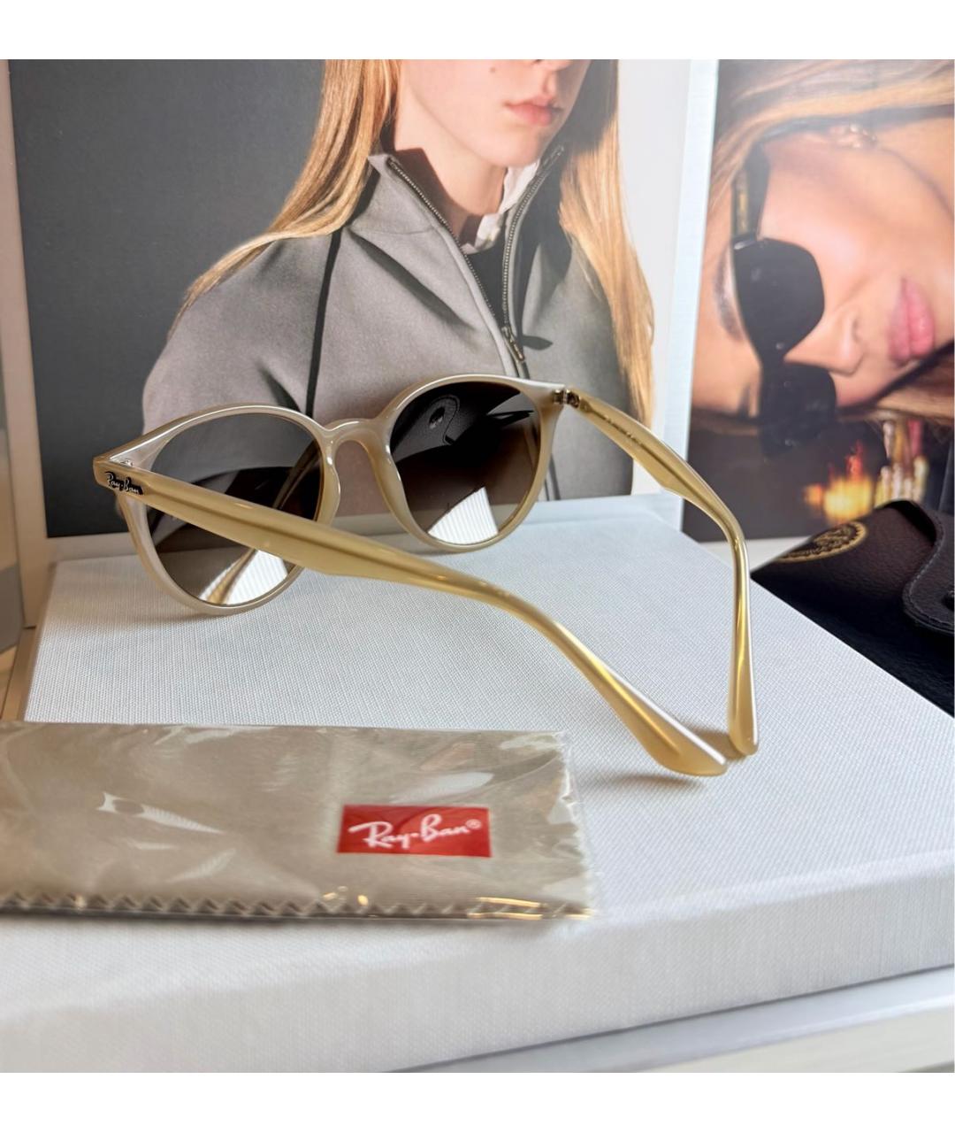 RAY BAN Бежевые пластиковые солнцезащитные очки, фото 5