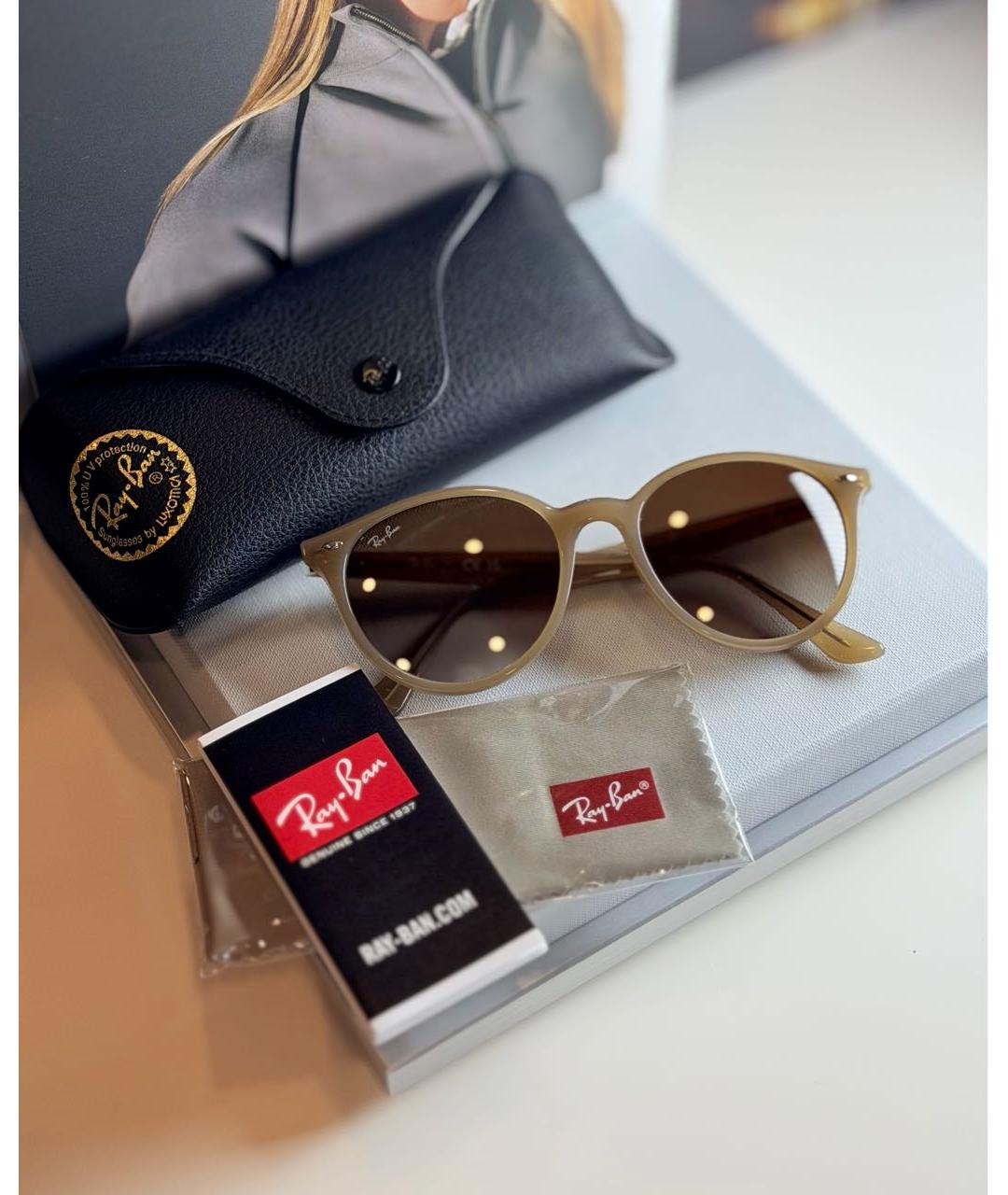 RAY BAN Бежевые пластиковые солнцезащитные очки, фото 4