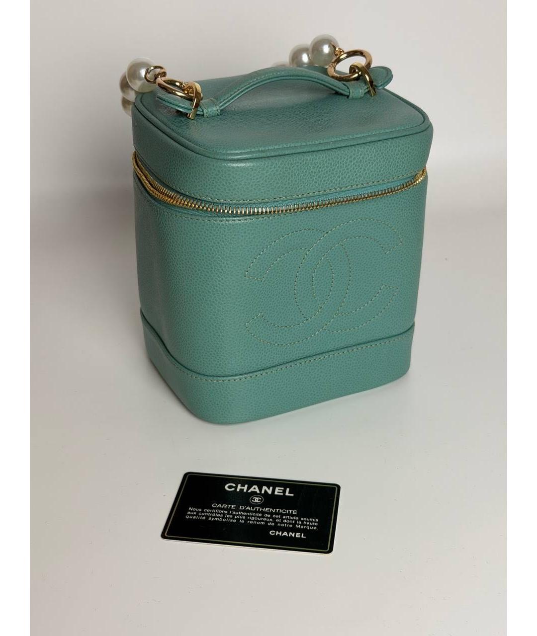 CHANEL Бирюзовая кожаная сумка с короткими ручками, фото 5