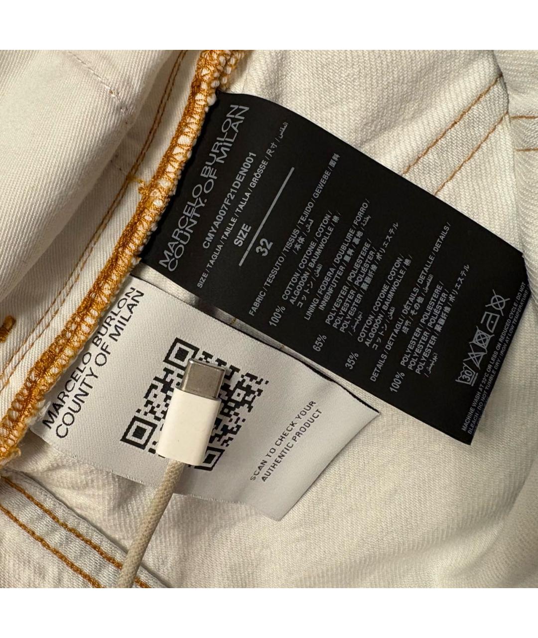 MARCELO BURLON Белые хлопковые джинсы скинни, фото 4