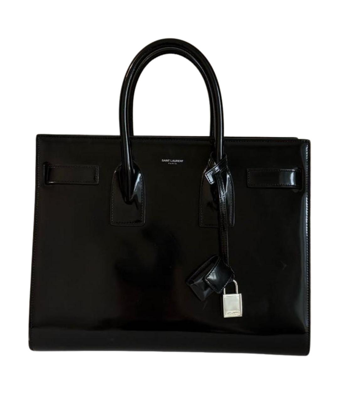 SAINT LAURENT Черная сумка через плечо из лакированной кожи, фото 1