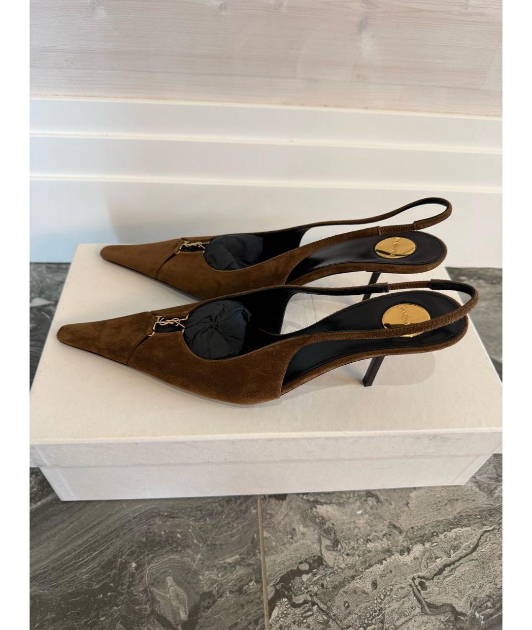 SAINT LAURENT Коричневые замшевые туфли, фото 7