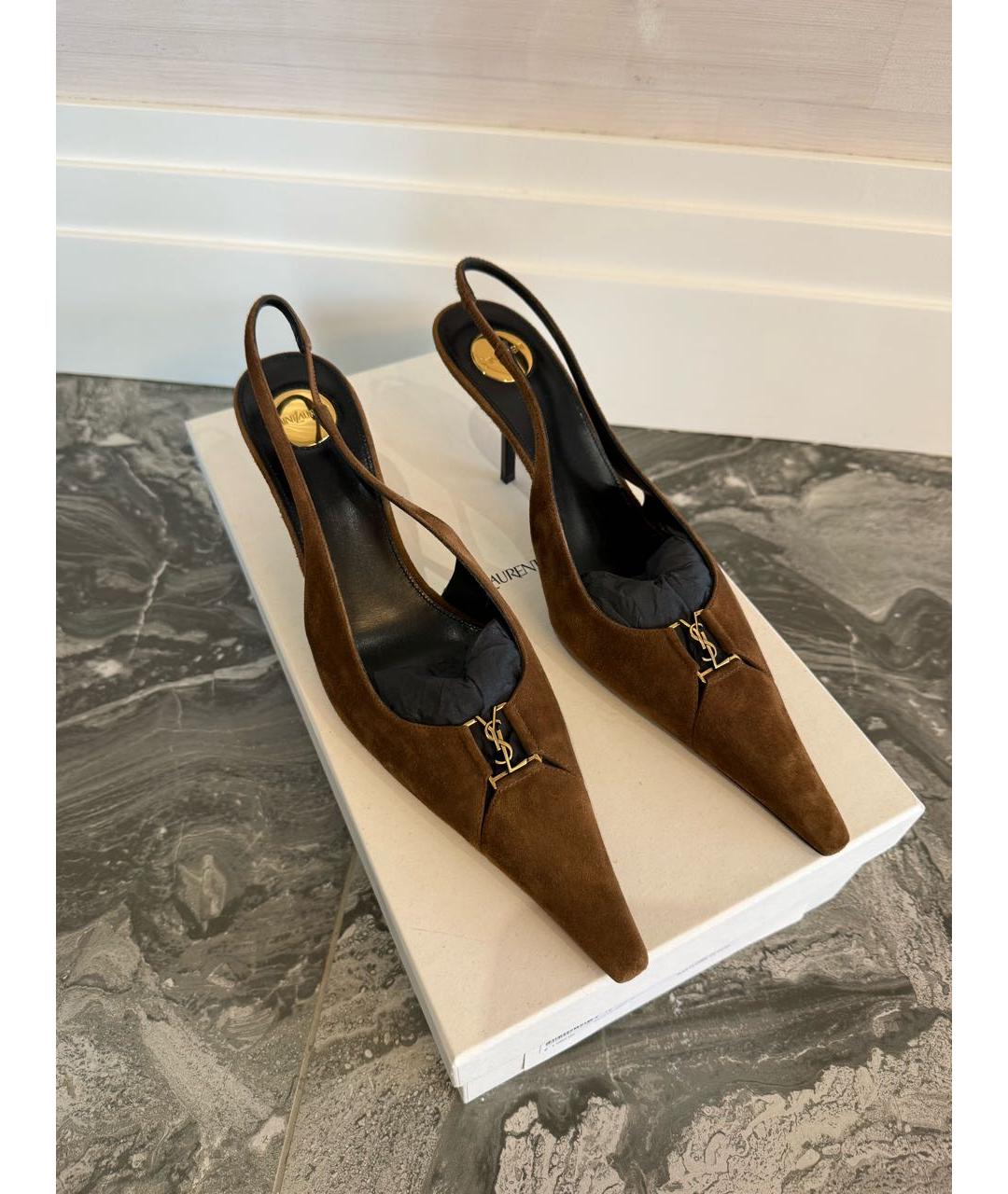 SAINT LAURENT Коричневые замшевые туфли, фото 3