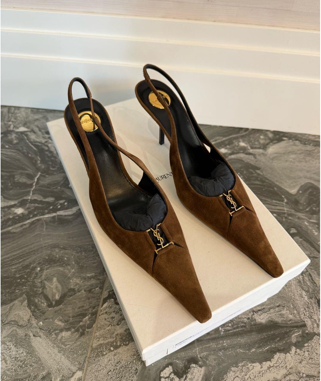SAINT LAURENT Коричневые замшевые туфли, фото 6
