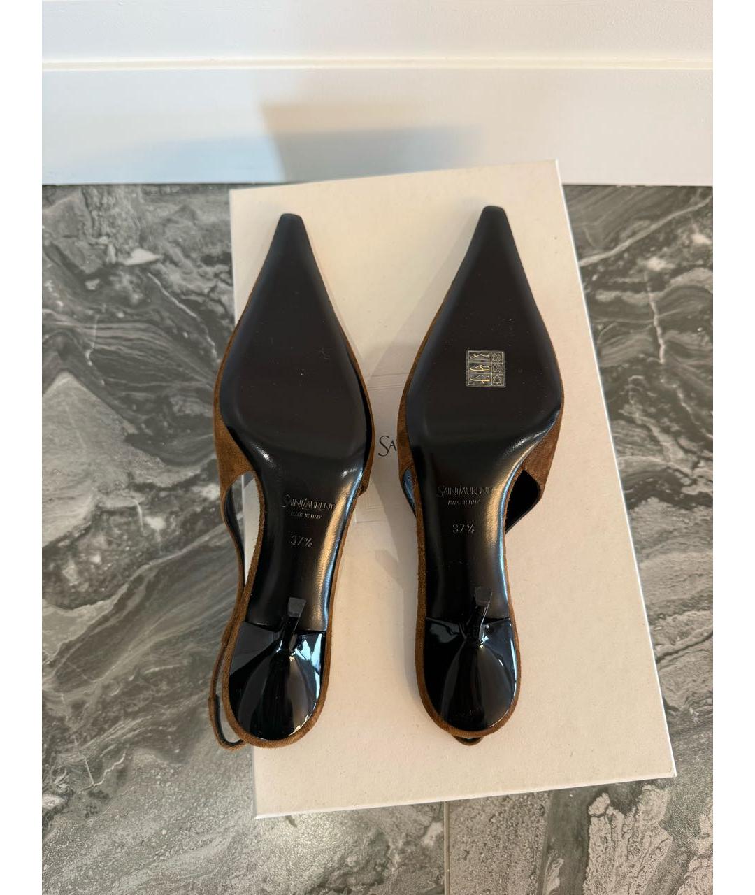 SAINT LAURENT Коричневые замшевые туфли, фото 5