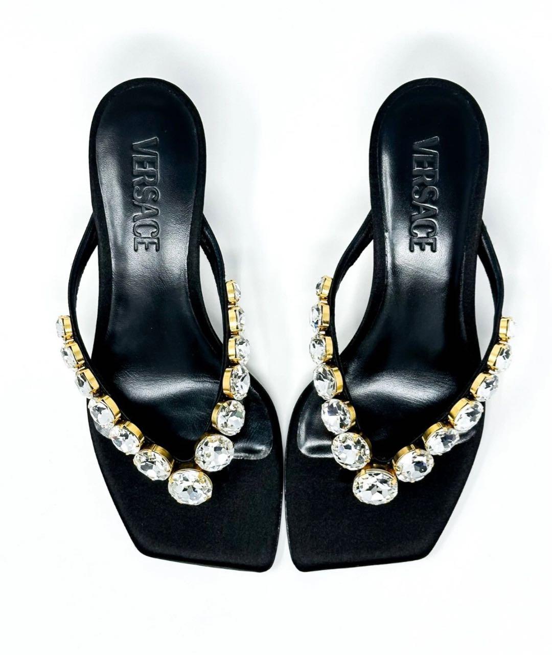 VERSACE Черные текстильные босоножки, фото 4