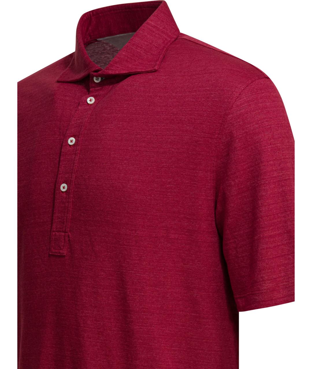 BRUNELLO CUCINELLI Красное хлопко-льняное поло с коротким рукавом, фото 4