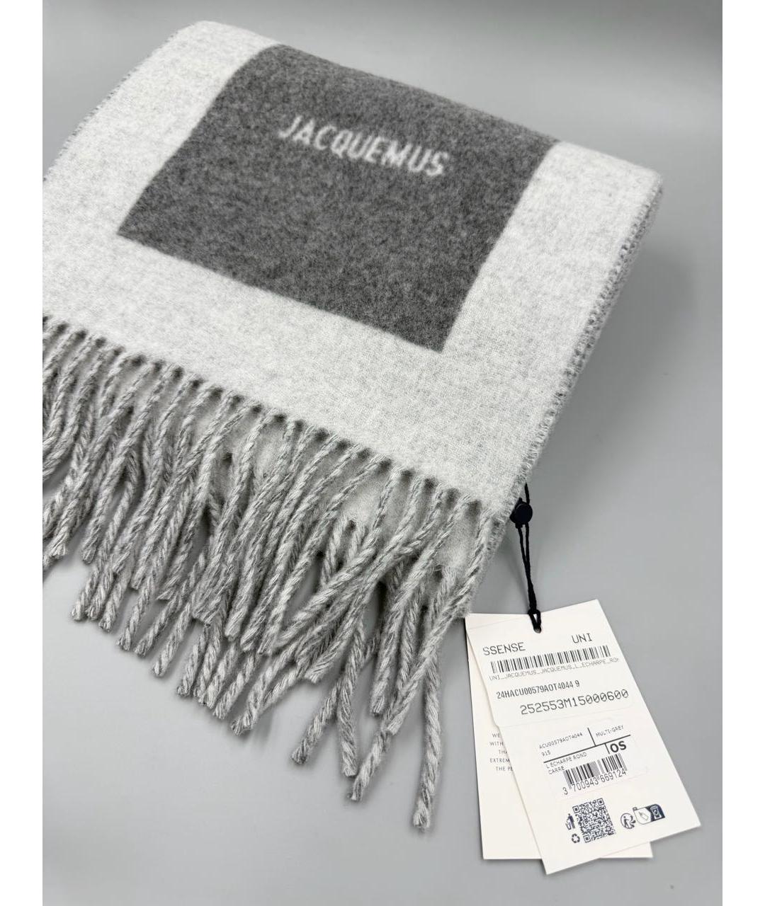 JACQUEMUS Серый шерстяной шарф, фото 4