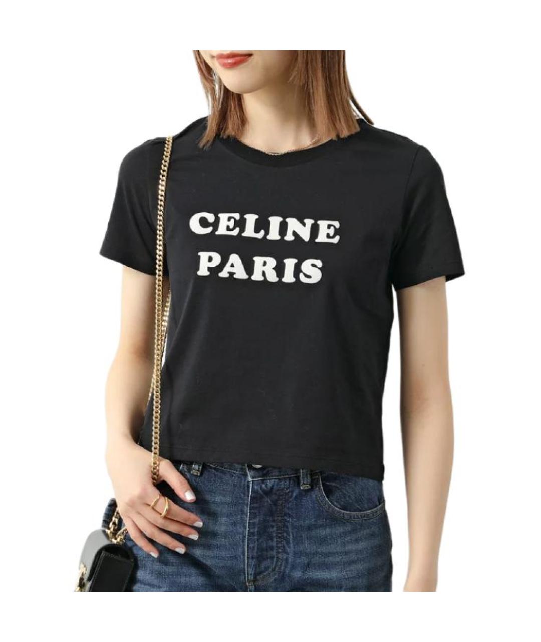 CELINE Черная хлопковая футболка, фото 3