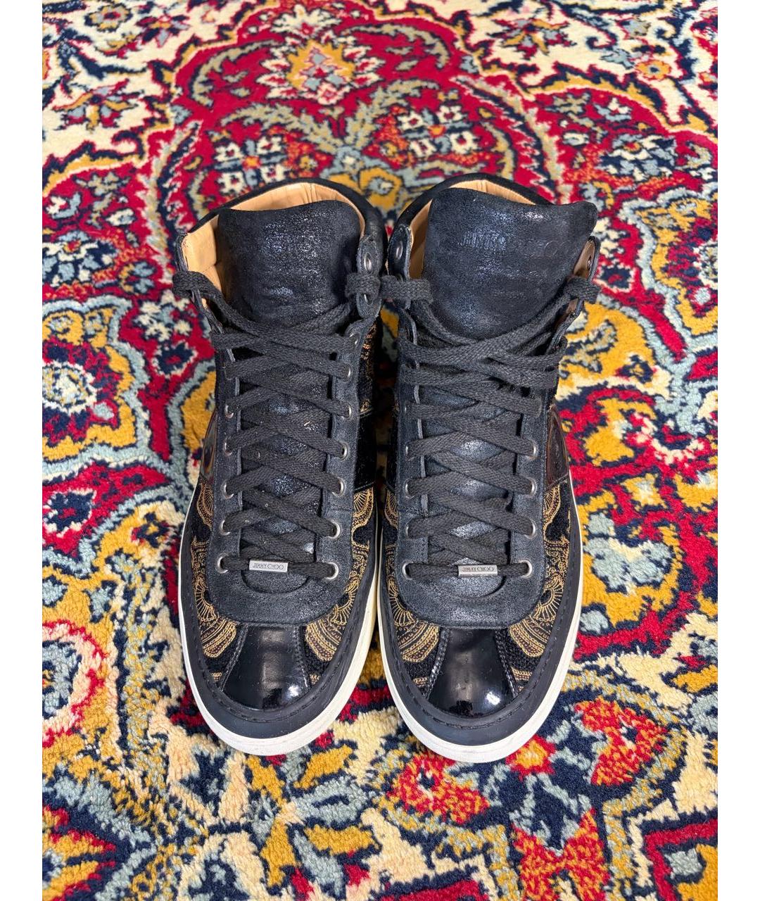 JIMMY CHOO Черные высокие кроссовки / кеды из лакированной кожи, фото 2