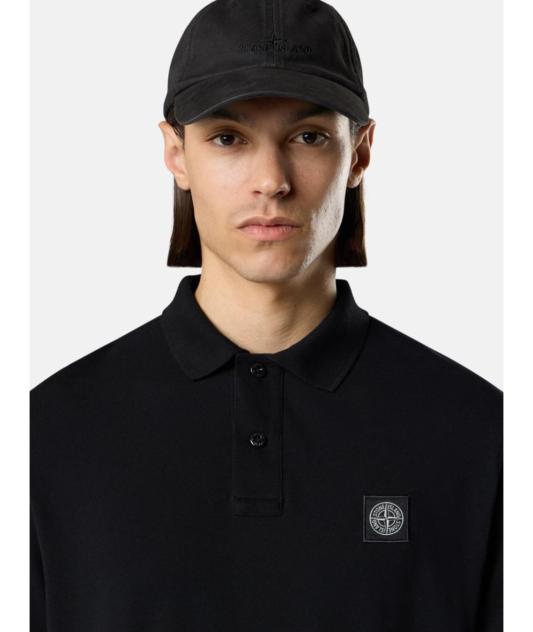STONE ISLAND Черное хлопковое поло с коротким рукавом, фото 3