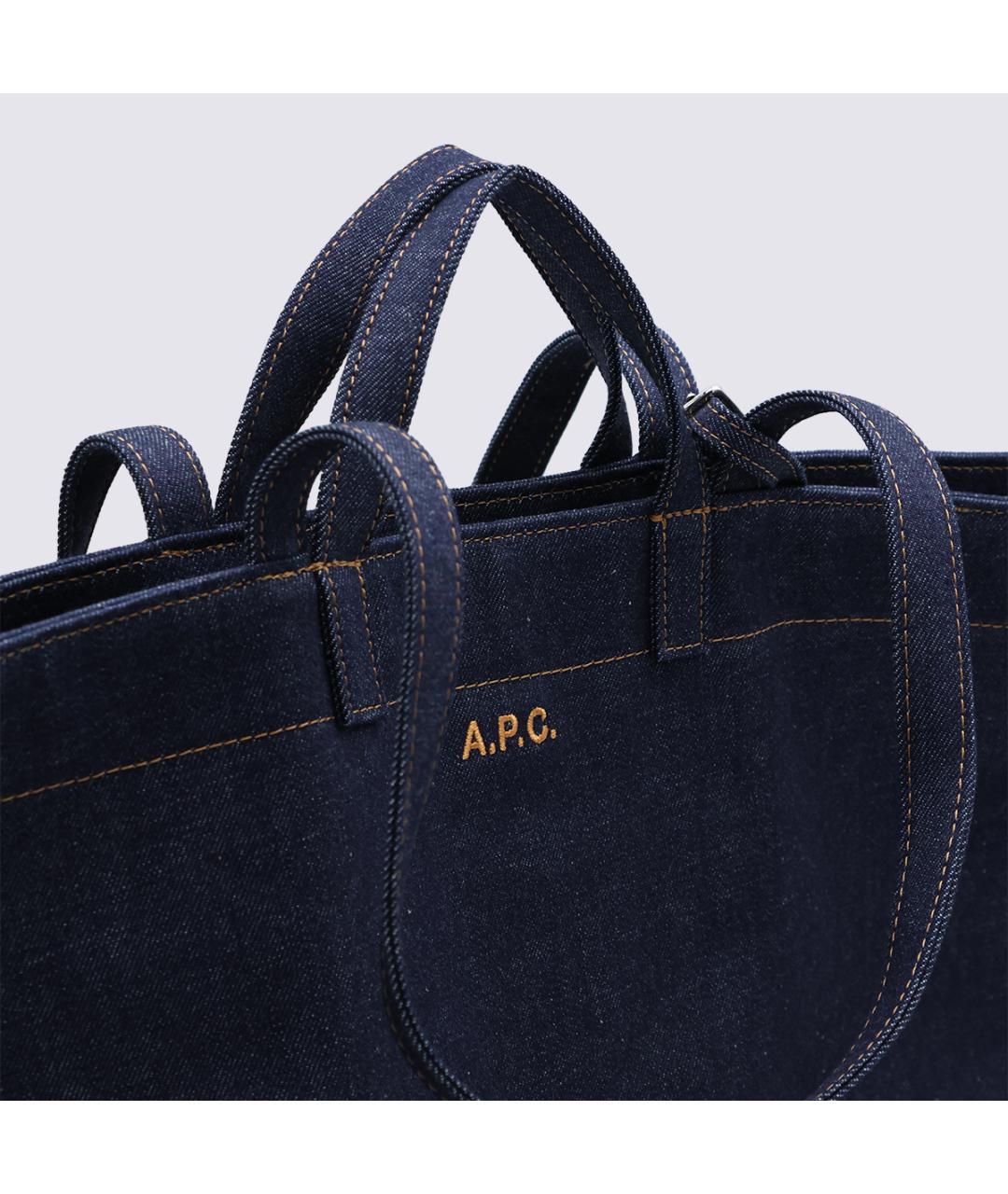 A.P.C. Темно-синяя деним сумка с короткими ручками, фото 4