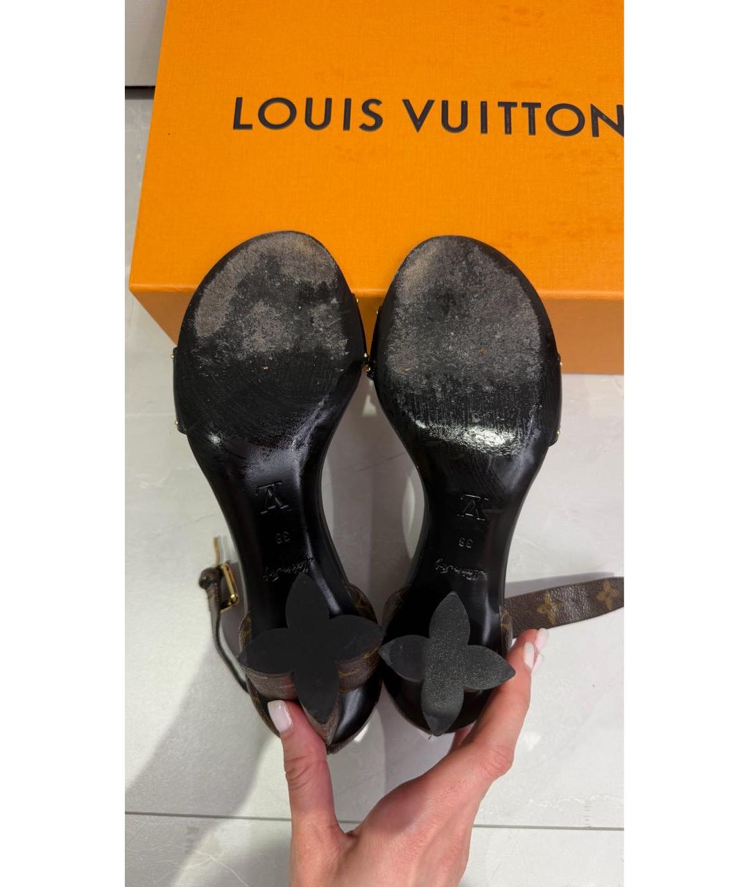 LOUIS VUITTON Черные кожаные босоножки, фото 4